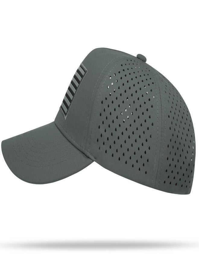 UALON American Flag Trucker Hat, Quick Dry Baseball Cap for Men & Women, Laser Cut Mesh Waterproof Snapback Hats Dark Gray - Image 3